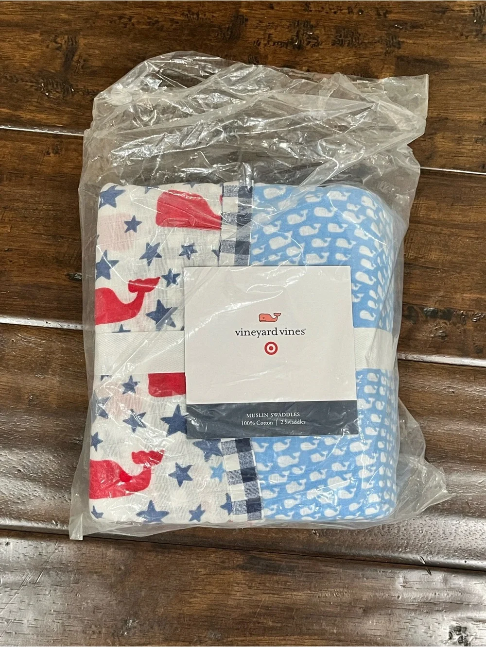 Vineyard Vines Red & Navy Whale and Star Muslin Swaddle blankets NWT